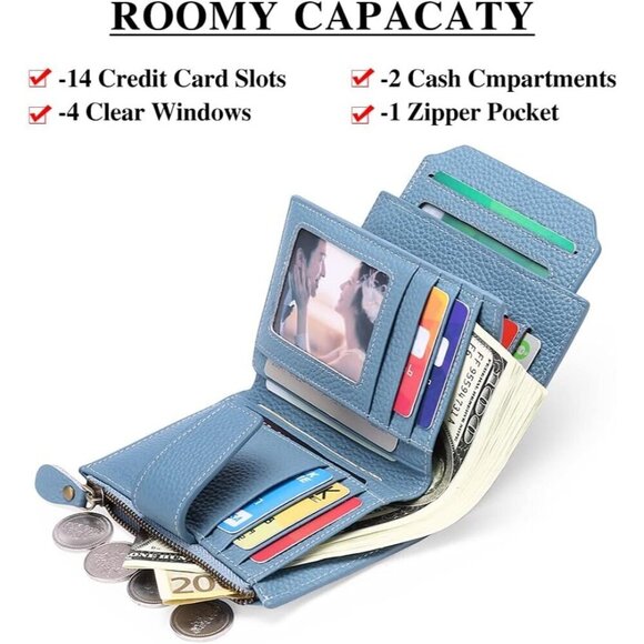 Wallet for Women Genuine Leather Bifold Compact RFID Blocking Small wallet - Picture 2 of 6